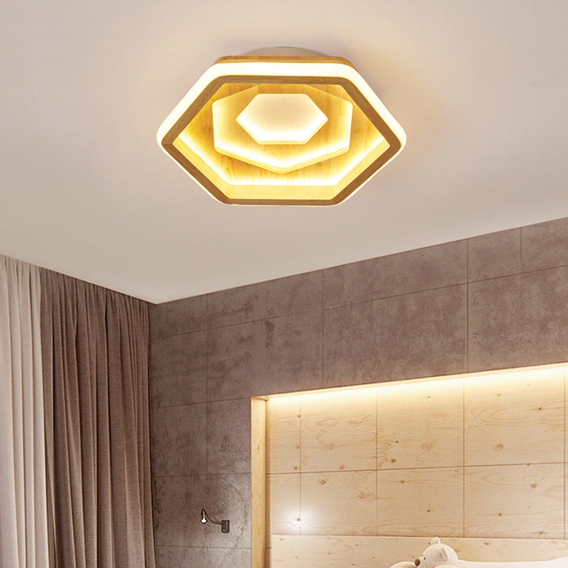 Contemporary Honeycomb LED Flush Ceiling Light in Beige