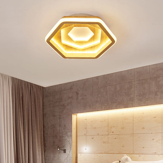 Contemporary Honeycomb LED Flush Ceiling Light in Beige