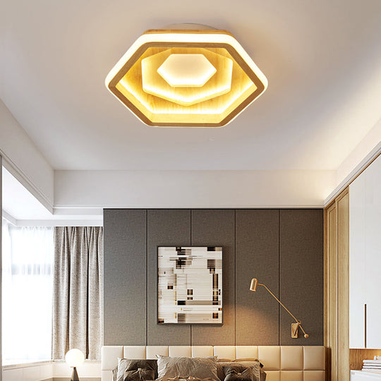 Contemporary Honeycomb LED Flush Ceiling Light in Beige