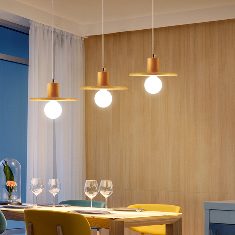 Lustre moderne en forme de couvercle en bois avec 3 ampoules - Lampe suspendue pour salle à manger