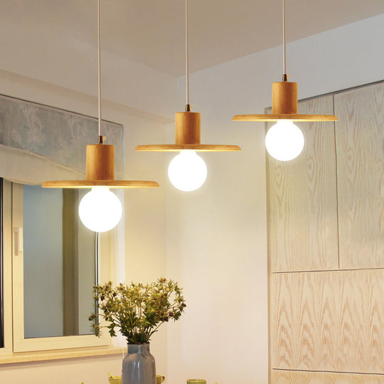 Lustre moderne en forme de couvercle en bois avec 3 ampoules - Lampe suspendue pour salle à manger