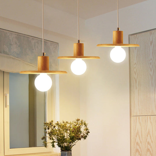 Lustre moderne en forme de couvercle en bois avec 3 ampoules - Lampe suspendue pour salle à manger