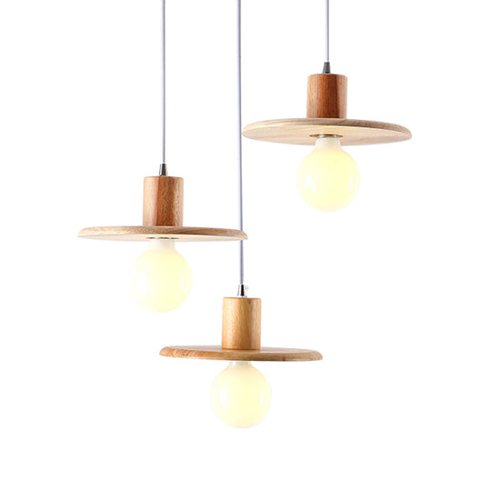 Lustre moderne en forme de couvercle en bois avec 3 ampoules - Lampe suspendue pour salle à manger