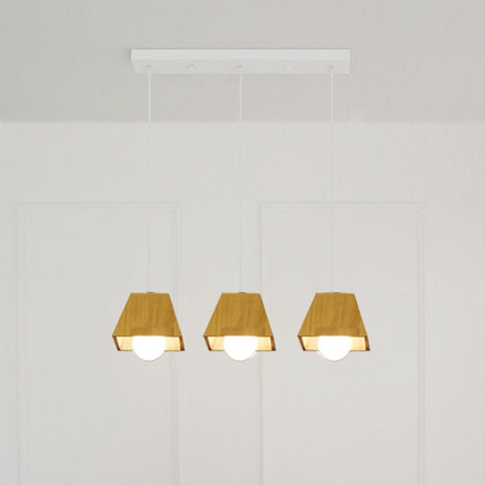 Nordic Wooden Tapered Ceiling Light Pendant - 3 Bulb Led Multi-Light Fixture For Dining Room