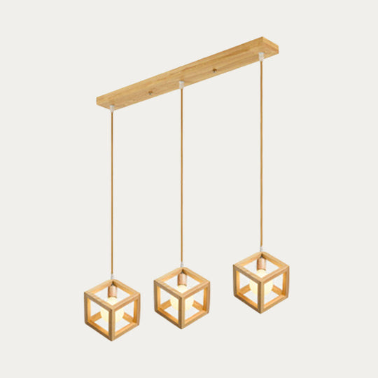 Suspension carrée simple en bois avec 3 lampes multiples pour cuisine