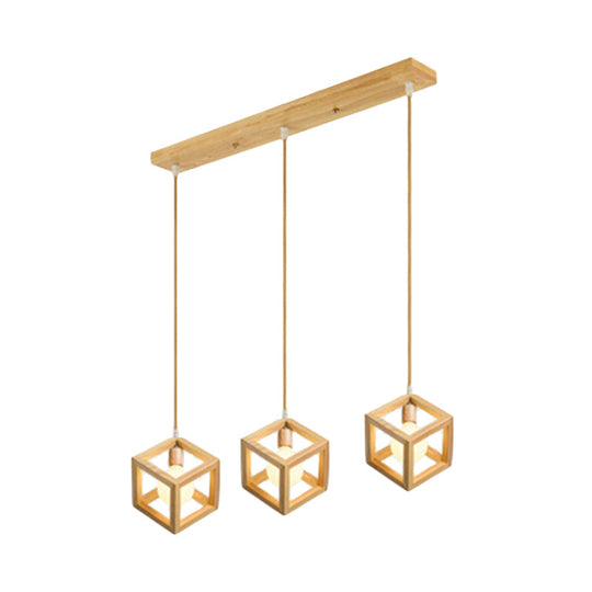 Suspension carrée simple en bois avec 3 lampes multiples pour cuisine