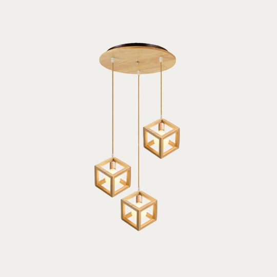 Suspension carrée simple en bois avec 3 lampes multiples pour cuisine