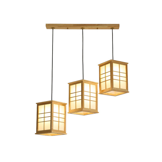 Contemporary Wooden Led Dining Room Pendant Light Fixture - Rectangle Shaped
