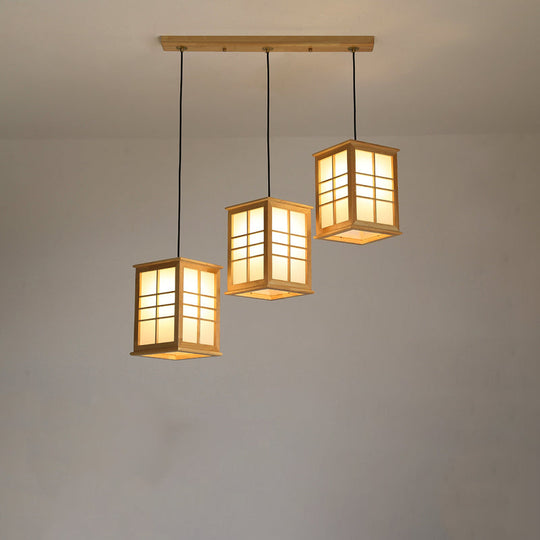 Suspension LED rectangulaire contemporaine en bois pour salle à manger