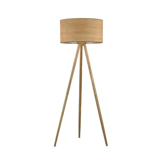 Simple Wooden Led Floor Lamp With Cylinder Shade Ideal For Bedroom - Beige