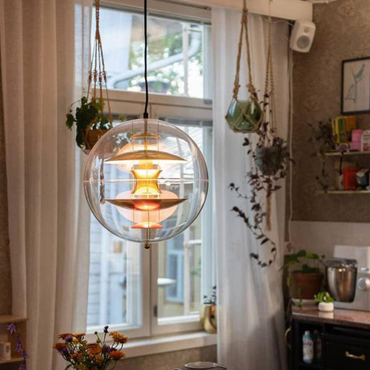 Clear Glass Pendant Light with Modern Styling and Layered Shade