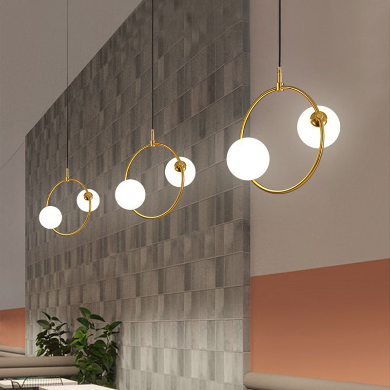 Minimalist Milky Glass Pendant Light with Gold Pendulum - Orb Ceiling Pendant