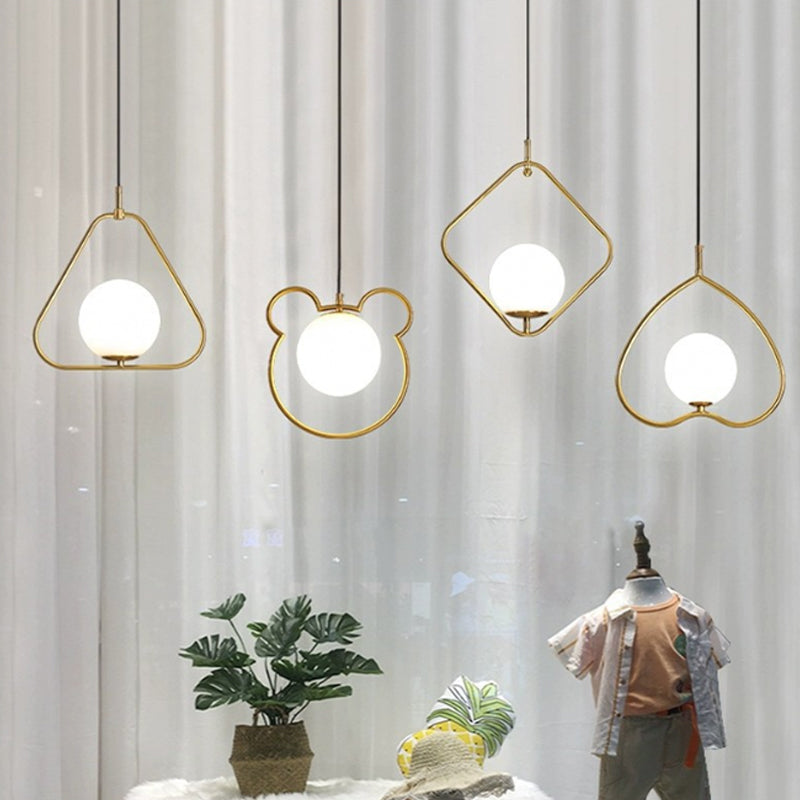 Minimalist Milky Glass Pendant Light with Gold Pendulum - Orb Ceiling Pendant