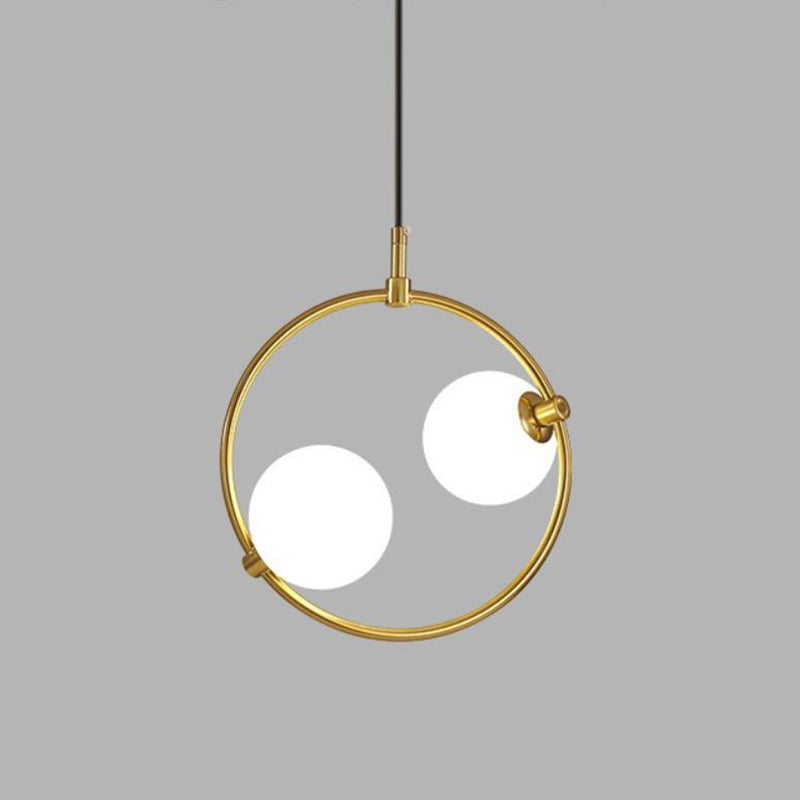Minimalist Milky Glass Pendant Light with Gold Pendulum - Orb Ceiling Pendant