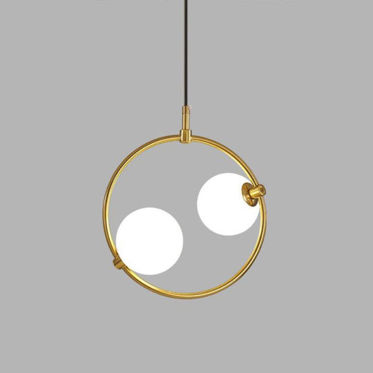 Minimalist Milky Glass Pendant Light with Gold Pendulum - Orb Ceiling Pendant