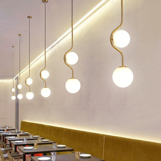 Minimalist Milky Glass Pendant Light with Gold Pendulum - Orb Ceiling Pendant