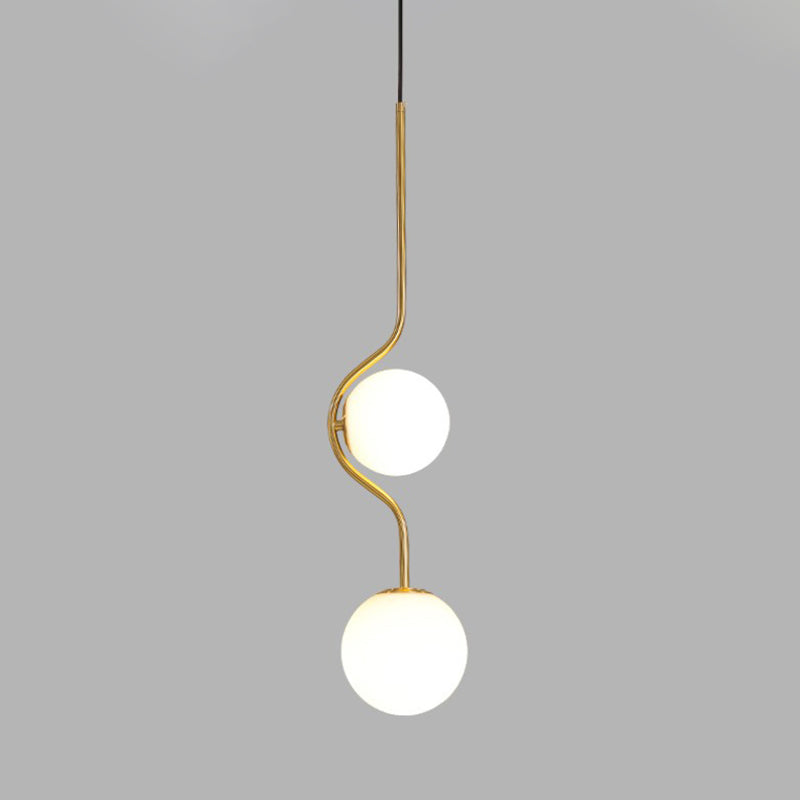 Minimalist Milky Glass Orb Pendant Light With Gold Pendulum And Metal Frame