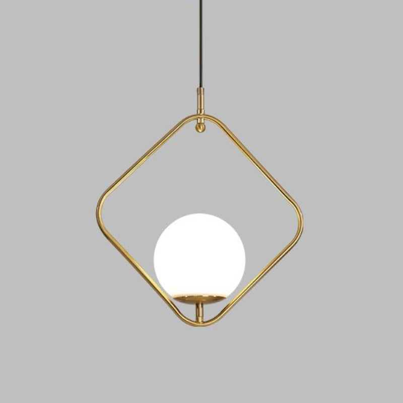Minimalist Milky Glass Pendant Light with Gold Pendulum - Orb Ceiling Pendant