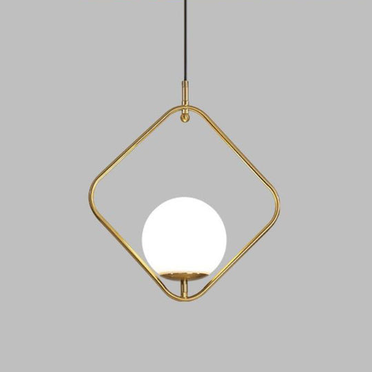 Minimalist Milky Glass Pendant Light with Gold Pendulum - Orb Ceiling Pendant