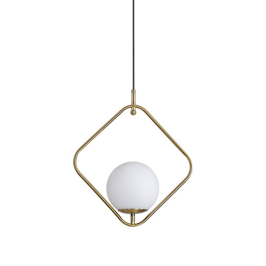 Minimalist Milky Glass Pendant Light with Gold Pendulum - Orb Ceiling Pendant