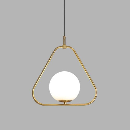 Minimalist Milky Glass Pendant Light with Gold Pendulum - Orb Ceiling Pendant