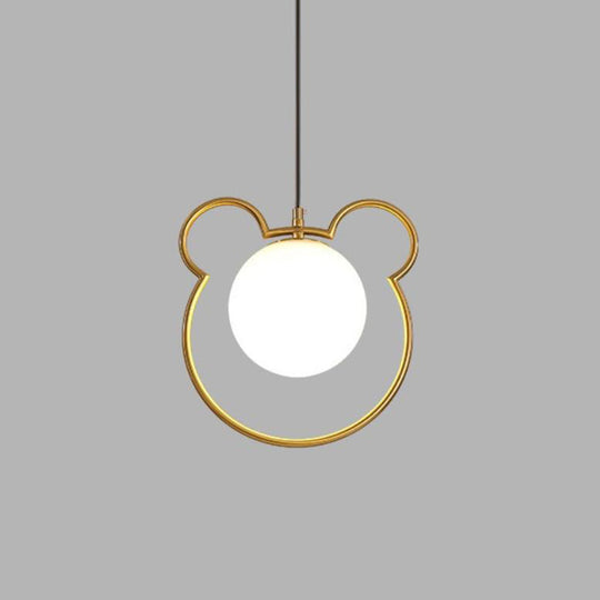 Minimalist Milky Glass Pendant Light with Gold Pendulum - Orb Ceiling Pendant
