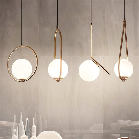 Contemporary Gold Sphere Drop Lamp With Cream Glass Shade - Ideal Ceiling Light For Bedroom