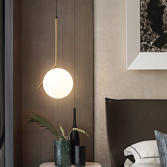 Contemporary Gold Sphere Drop Lamp With Cream Glass Shade - Ideal Ceiling Light For Bedroom