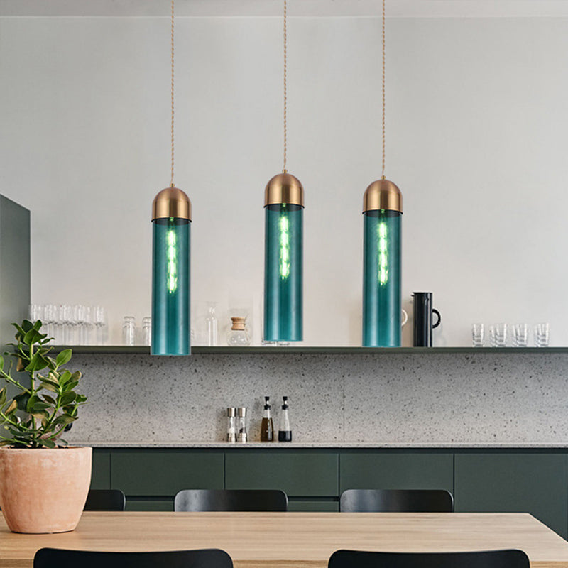 Modern Tubular Hanging Pendant Light - Glass Suspension Lamp For Dining Room 1-Light Blue
