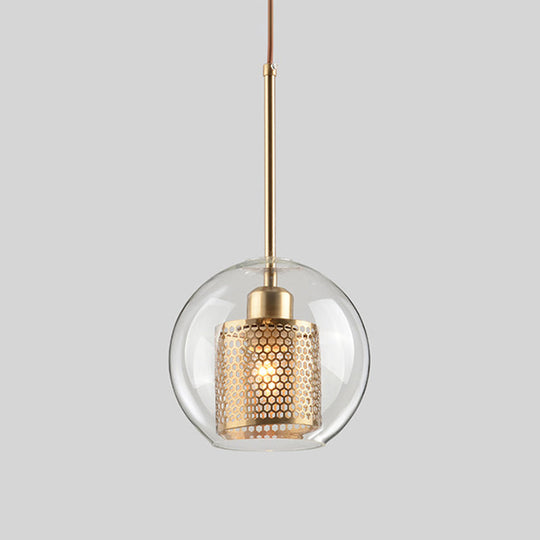 Contemporary Metal Pendant Light with Glass Shade for Dining Room