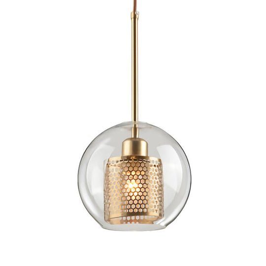 Metal Cylinder Pendant Lamp With Glass Shade For Contemporary Dining Room Lighting