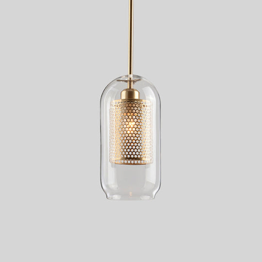 Contemporary Metal Pendant Light with Glass Shade for Dining Room