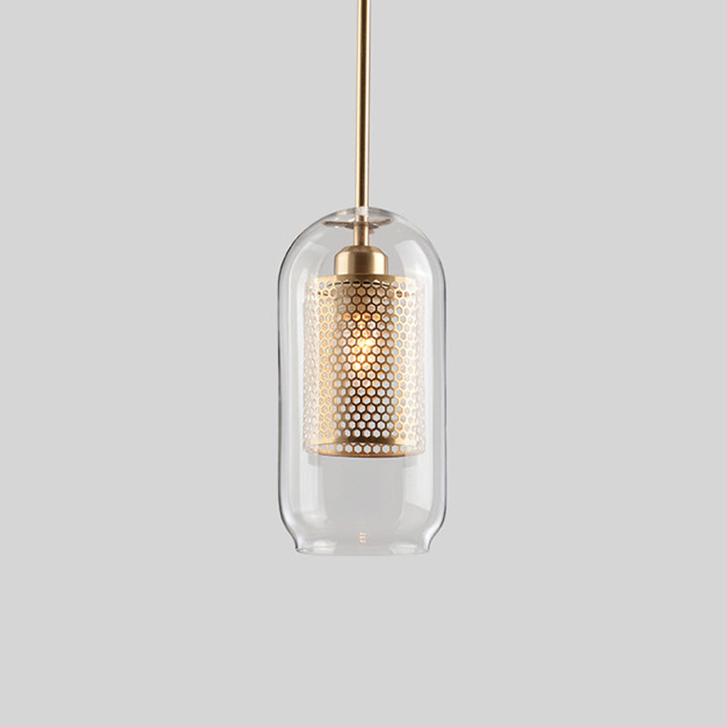 Metal Cylinder Pendant Lamp With Glass Shade For Contemporary Dining Room Lighting Gold / Small Tube