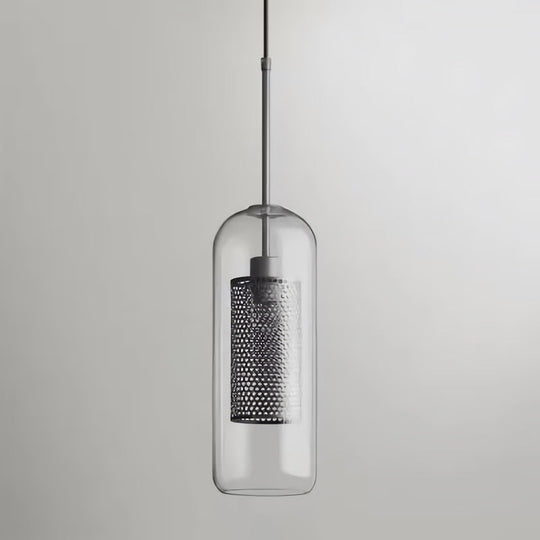 Metal Cylinder Pendant Lamp With Glass Shade For Contemporary Dining Room Lighting Silver / Small