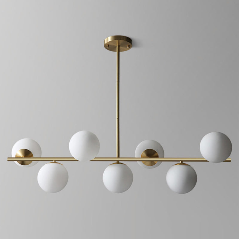 Contemporary Brass Pendant Lamp With 7-Light White Glass Ideal For Living Room Illumination