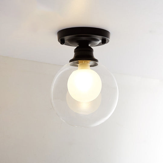Modern Black Flush Mount Light Fixture With 1-Light Globe Dual Glass Shade - Ideal For Corridors