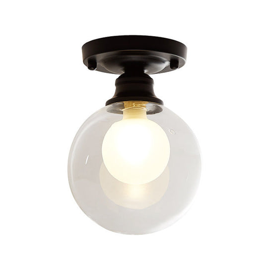 Modern Black Flush Mount Light Fixture With 1-Light Globe Dual Glass Shade - Ideal For Corridors