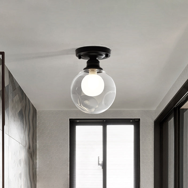 Modern Black Flush Mount Light Fixture With 1-Light Globe Dual Glass Shade - Ideal For Corridors