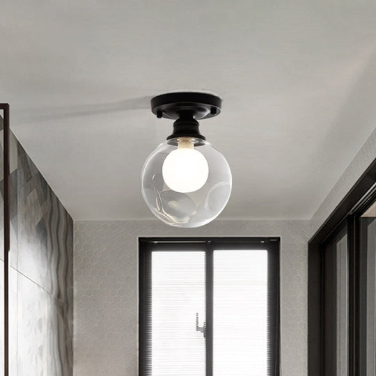 Modern Black Flush Mount Light Fixture With 1-Light Globe Dual Glass Shade - Ideal For Corridors