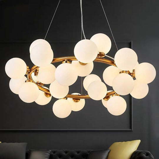 Lustre simple : kit de lampe suspendue de salle à manger à 25 ampoules avec abat-jour rond en verre