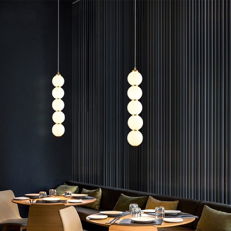 Lustre en verre opale recouvert de sucre - Kit de suspension minimaliste à 5 lumières dorées pour salle à manger