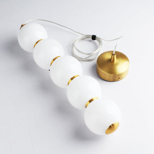 Lustre en verre opale recouvert de sucre - Kit de suspension minimaliste à 5 lumières dorées pour salle à manger