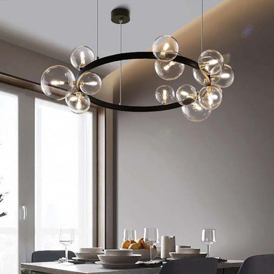 Lustre suspendu minimaliste noir avec boule en verre transparent - Luminaire idéal pour salle à manger