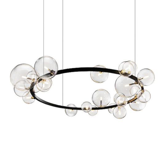 Lustre suspendu minimaliste noir avec boule en verre transparent - Luminaire idéal pour salle à manger