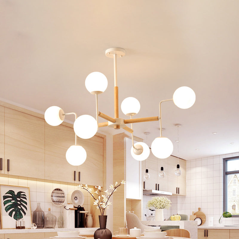 Sleek Wooden Chandelier Pendant Light With Glass Shade