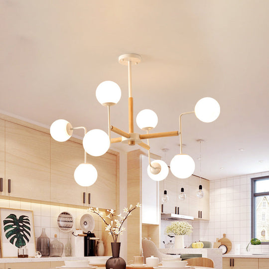 Sleek Wooden Chandelier Pendant Light With Glass Shade