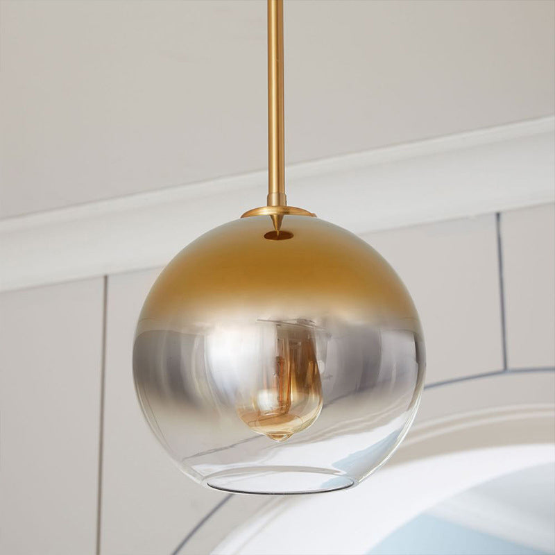 Contemporary Gold Pendant Light Fixture for Bedroom with Globe Fading Glass