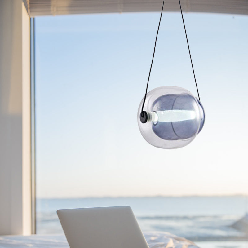 Minimalist Oval Drop Pendant: Dual Glass With 1 Head In Purple - Ideal For Living Room Hanging