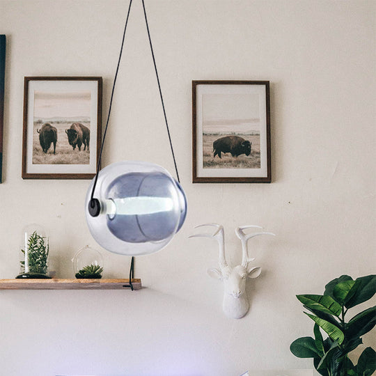 Minimalist Oval Drop Pendant: Dual Glass With 1 Head In Purple - Ideal For Living Room Hanging