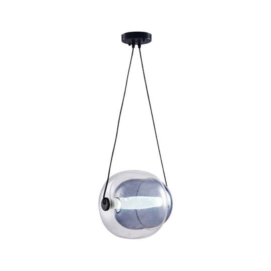 Minimalist Oval Drop Pendant: Dual Glass With 1 Head In Purple - Ideal For Living Room Hanging